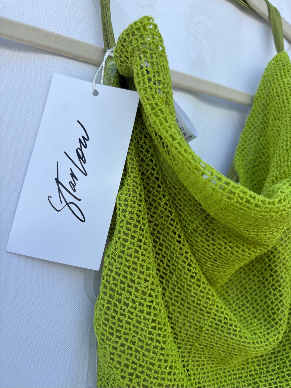 Staud Lime Green Mesh Cowl Neck Top